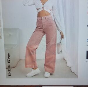 High Waisted Pink Corduroy Wide Leg Pants